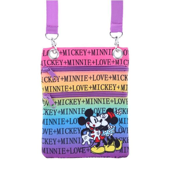 Jerry Leigh Disney Mickey and Minnie Mouse Rainbow Passport Crossbody Bag - Picture 1 of 5